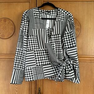 Ann Taylor mixed plaid print wrap blouse